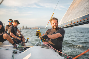 Team athletes Yacht training for the competition on sea