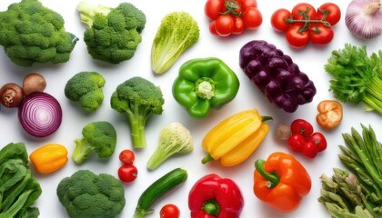 Top view Organic bio vegetables set over white background 