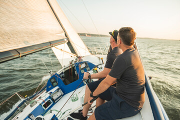Team athletes Yacht training for the competition on sea
