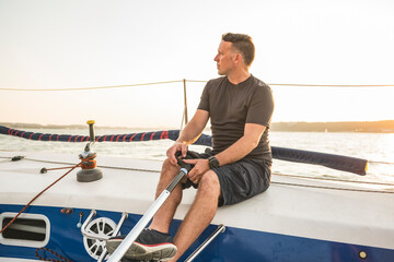 An Yacht athlete training for the competition on sea
