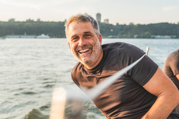 An Yacht athlete training for the competition on sea