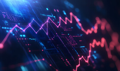 Futuristic financial dashboards and luxury business charts with glowing neon lines, gold accents, and connected nodes for corporate branding.