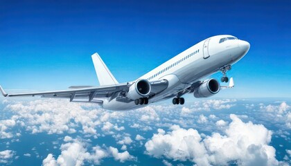 Fototapeta premium White passenger plane flying in the sky with amazing clouds in the background 