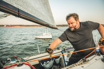 An Yacht athlete training for the competition on sea