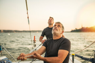 Team athletes Yacht training for the competition on sea