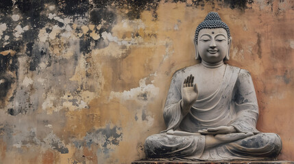 Fototapeta premium Ancient Buddha Statue, Close view, AI generated