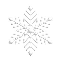 3D white snowflake illustration. PNG with transparent background.	