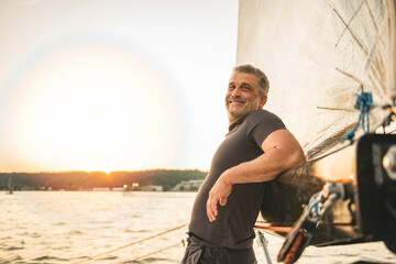 An Yacht athlete training for the competition on sea