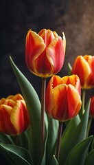 Fototapeta premium wallpaper of tulips in red and yellow color, textured background