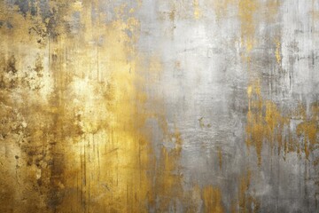 Fototapeta premium Abstract painting of distressed gold and silver metallic wall textures macro