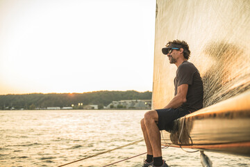An Yacht athlete training for the competition on sea