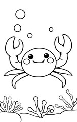 Obraz premium Cute Cartoon Crab in Nature for Coloring Book