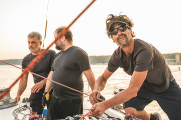 Team athletes Yacht training for the competition on sea