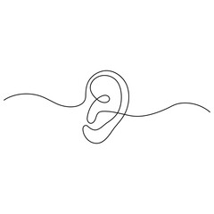 Fototapeta premium Human ear icon continuous one line drawing outline vector illustration 
