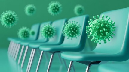 Obraz premium Germs on public seating areas, infection risk, 3D illustration