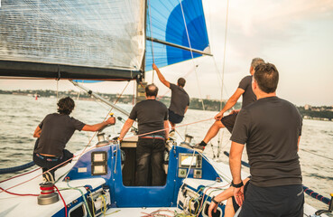 Team athletes Yacht training for the competition on sea