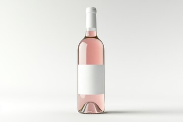Elegant rose wine bottle with blank label on white background