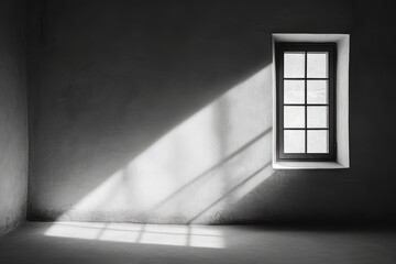 Obraz premium Sunlight casting shadows solitary window in minimalist room