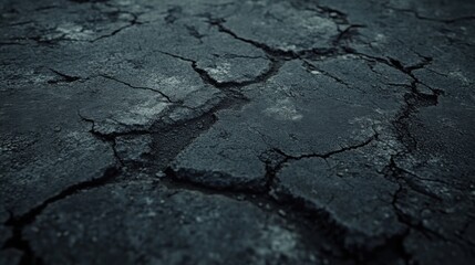 old, weathered asphalt with visible cracks and potholes. 
