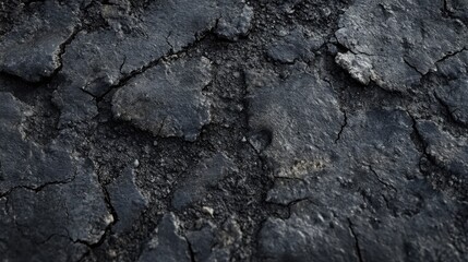 Fototapeta premium A detailed shot of old, weathered asphalt with visible cracks and potholes.