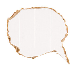 ripped piece of corrugated white cardboard paper, realistic scrap with torn edges, sign, label, banner, speech bubble element, isolated on a transparent background, grunge textured graphic element