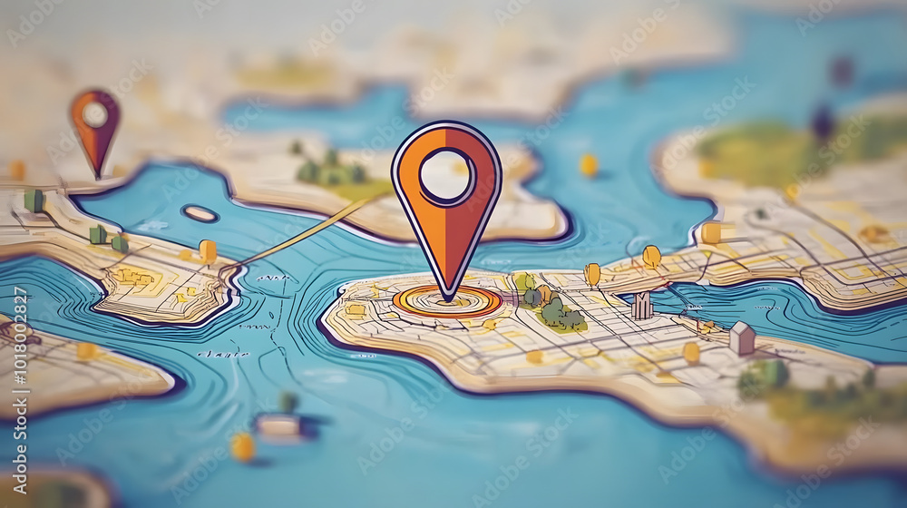 Poster geometric vector map with location pin: explore navigation, adventure, and travel concepts in logist