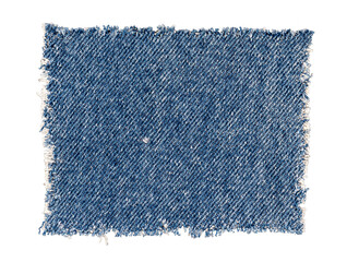 blue jeans denim texture, clothing textile fabric material, realistic scrap with torn edges, sign, label, banner, element, isolated on a transparent background, grunge textured graphic element