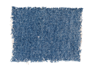 blue jeans denim texture, clothing textile fabric material, realistic scrap with torn edges, sign, label, banner, element, isolated on a transparent background, grunge textured graphic element