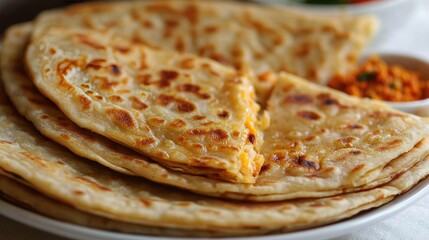 Tandoori Green Garlic Naan or bread served in basket isolated on table top view of asian and indian food
