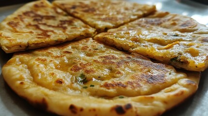 Tandoori Green Garlic Naan or bread served in basket isolated on table top view of asian and indian food
