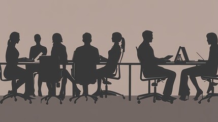 Silhouetted group of diverse professionals engaged in a meeting.