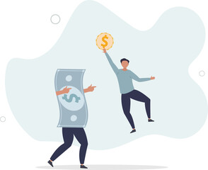 Happy money, rich and achieve financial freedom, success investment, income or salary increase, personal finance concept.flat design with people.