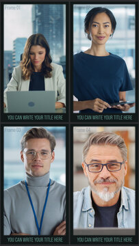 Multi Screen 4x Split Screens Vertical Stories for Social Media