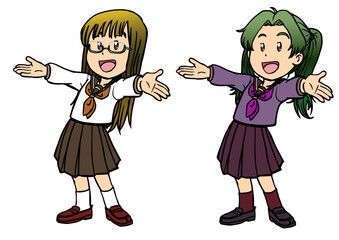 笑顔で両手を広げるセーラー服の少女2