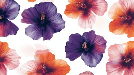 Colorful hibiscus pattern on white background for design inspiration