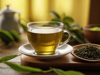 fresh green tea kept on table. Generative ai