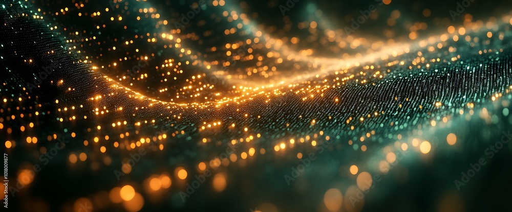Poster abstract background with glowing particles and a wave-like texture.