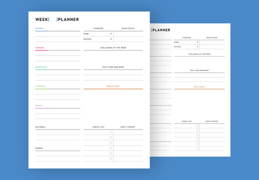 Weekly Planner Layout With Colored Lines