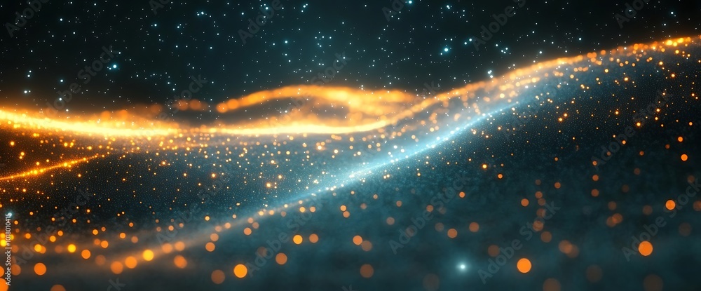 Poster abstract glowing background with swirling lights and bokeh.
