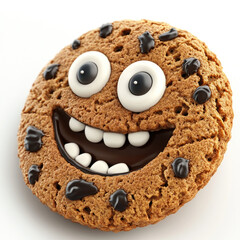 3D funny cartoon cookies close-up, isolated, on a white background. Sketch for a logo. Funny illustration for advertising confectionery products, printing on packaging.