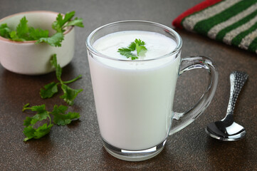 Buttermilk served in a glass cup