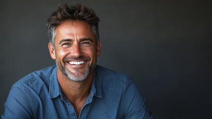 Obraz premium Portrait of a happy handsome man in a shirt with laughing