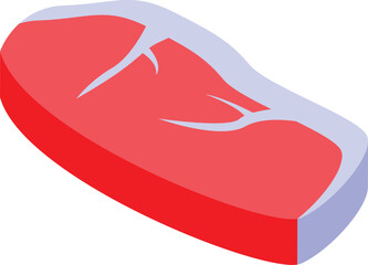 Fresh red meat slab presenting marbling texture is lying on white background in isometric view