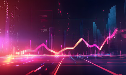 Fototapeta premium Futuristic Stock Market Chart with Glowing Data or Dynamic Financial Timeline for graphic background