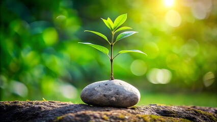 Naklejka premium Sapling and Stone. Perfect for: Earth Day, Arbor Day, Nature reserves