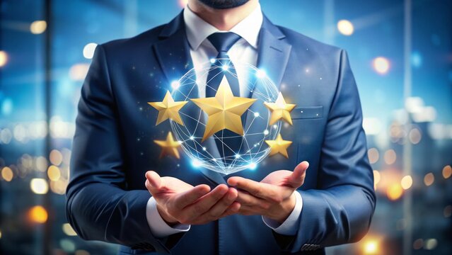 Through innovative global CRM technology, a businessman showcases exceptional customer service, elevating customer experience and building enduring