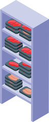 Isometric supermarket shelf displaying packaged fresh meat and sausages