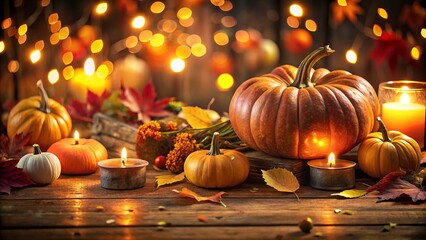 Under a canopy of stars, pumpkins shimmer softly, inviting guests to gather in warm camaraderie and share heartfelt thanks amid the autumn's gentle