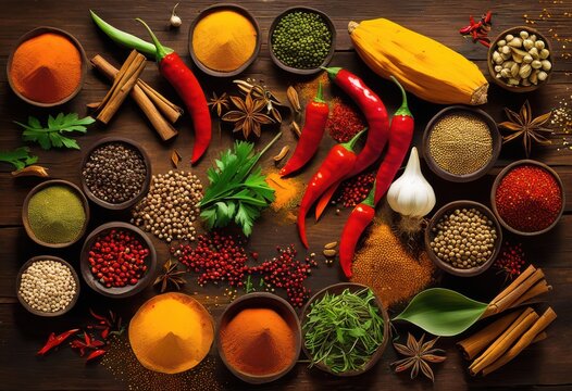 exploring dynamic arrangement vibrant spices ingredients showcasing colors textures culinary display, seasoning, herb, cuisine, cardamom, garlic, cumin