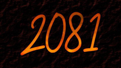 3D fire text effect of number 2081 on dark background.